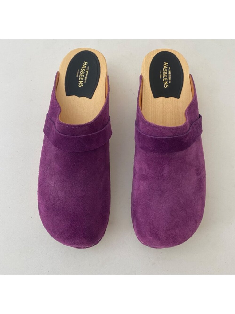 Swedish Hasbeens Husband Clogs Shoes Purple Suede - Picture 2 of 12